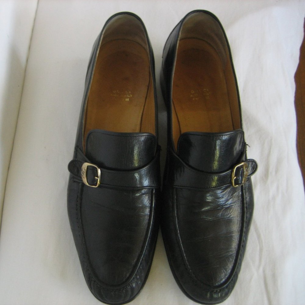 GUCCI Men's Loafer Leather Shoes Double G Monk Strap Size 46/US Size 9